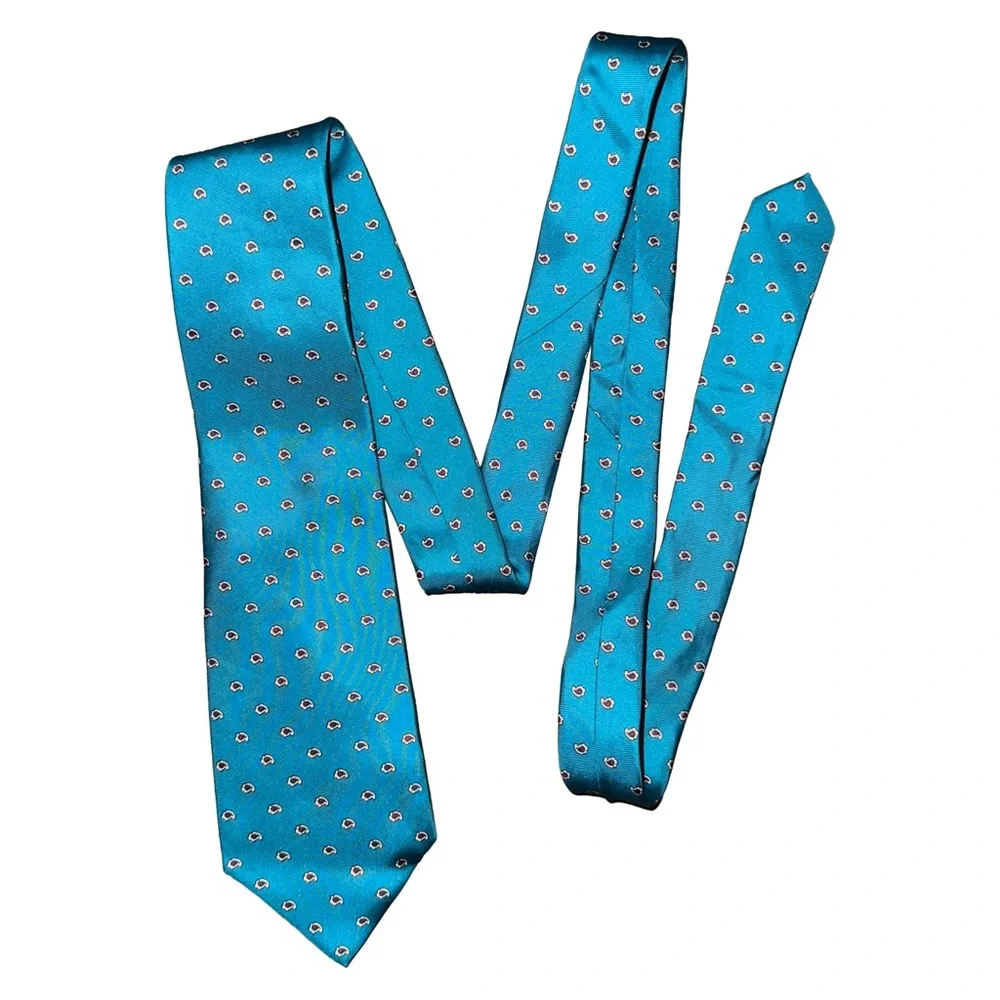 💙💖Vintage‎ Christian Dior Turquoise Paisley Pattern Silk Tie Luxury Old Money
